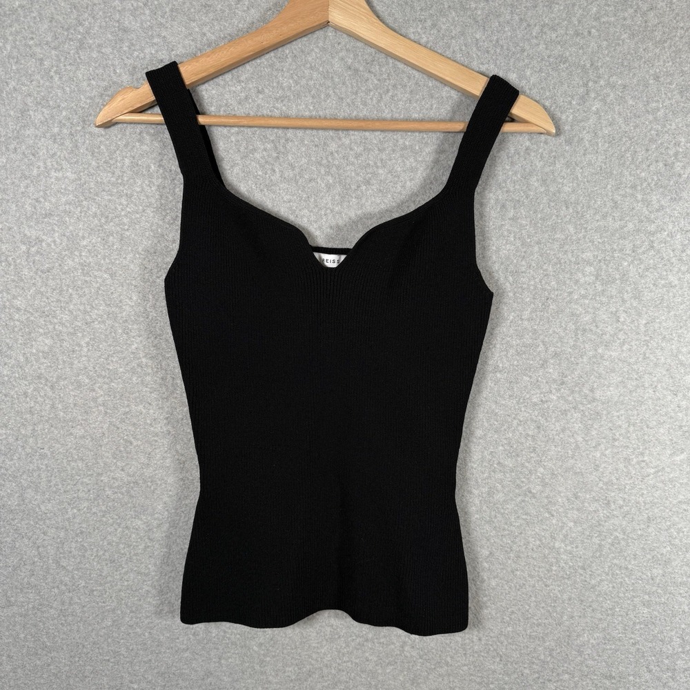 Reiss Dani Black Ribbed Sweetheart Neck Tank Top - size Small - retail $160